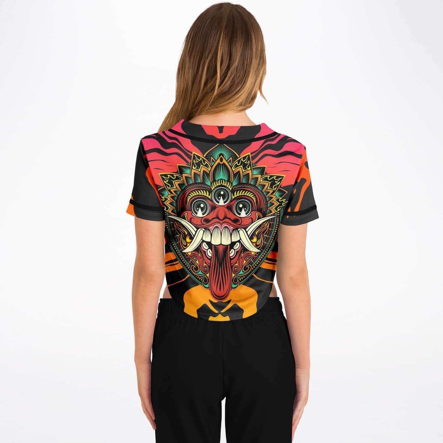  Balinese Mask Rave Cropped Baseball Jersey, [music festival clothing], [only clout], [onlyclout]