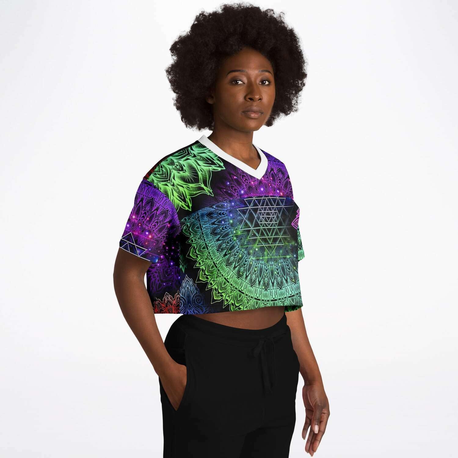  Illuminating Mandala Rave Cropped Football Jersey, [music festival clothing], [only clout], [onlyclout]