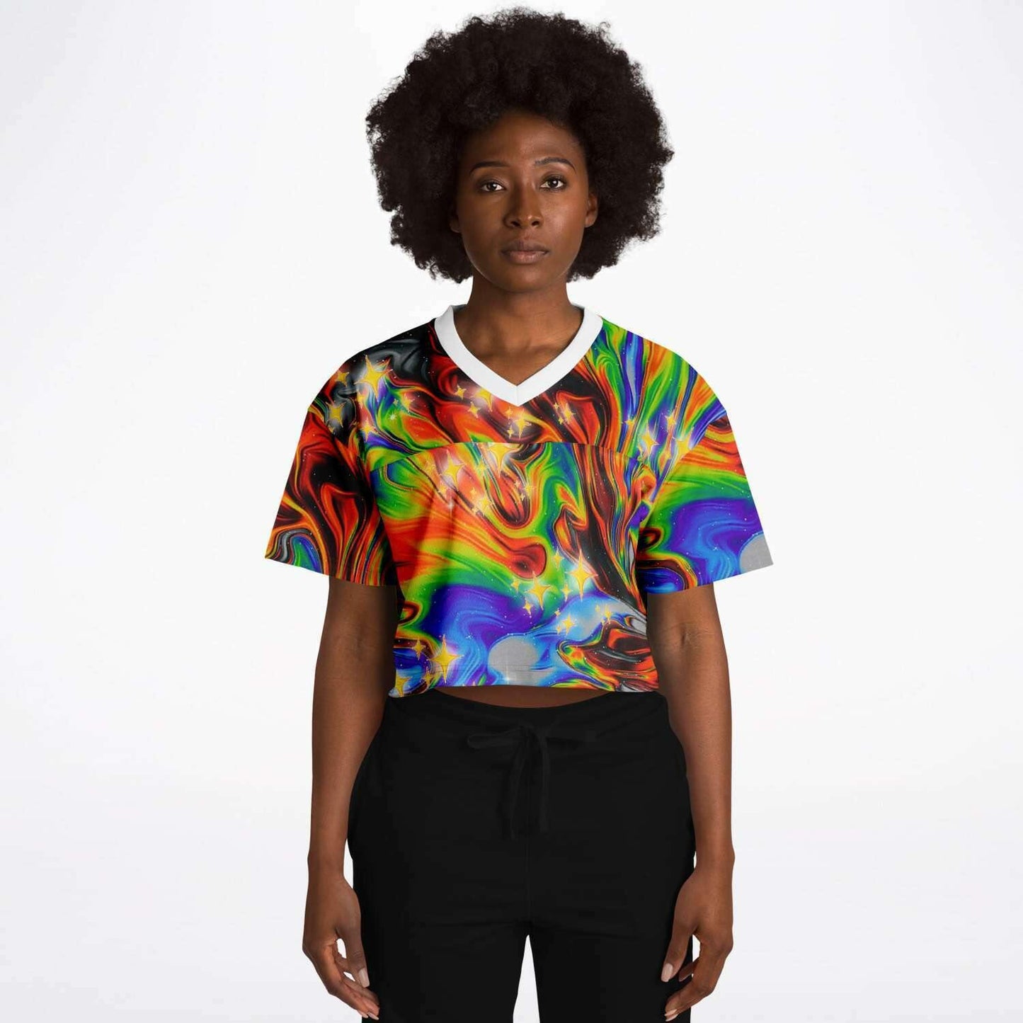  Bright Oil Rave Cropped Football Jersey, [music festival clothing], [only clout], [onlyclout]