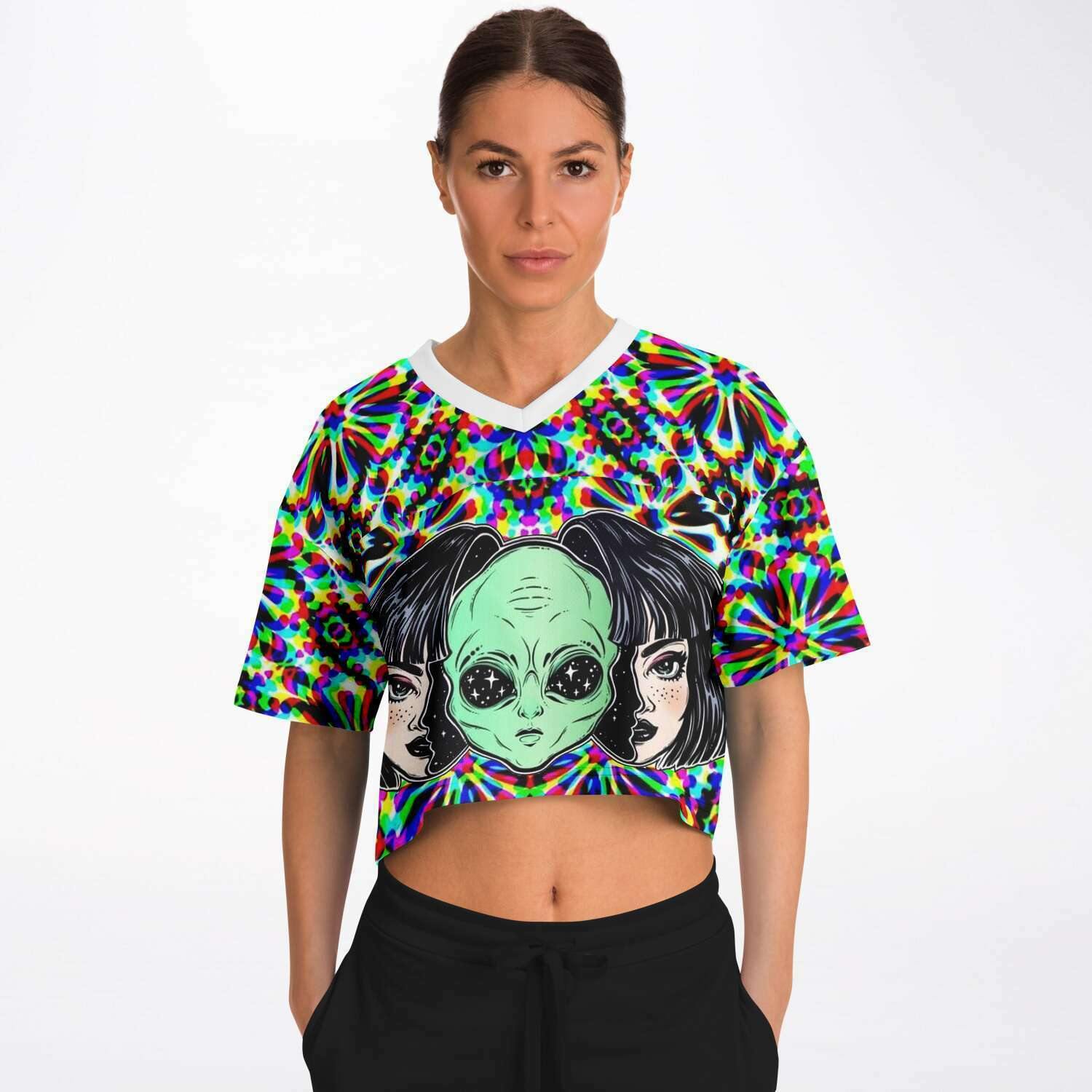  Yes I am Alien Rave Cropped Football Jersey, [music festival clothing], [only clout], [onlyclout]