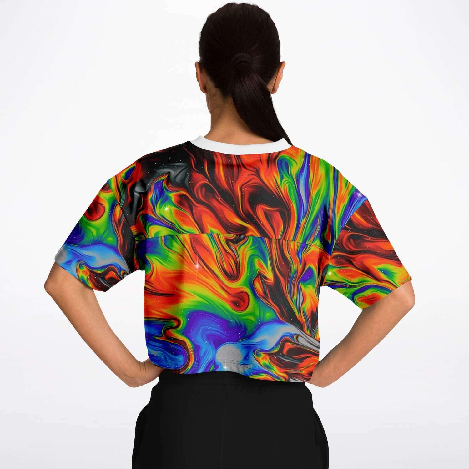  Bright Oil Rave Cropped Football Jersey, [music festival clothing], [only clout], [onlyclout]