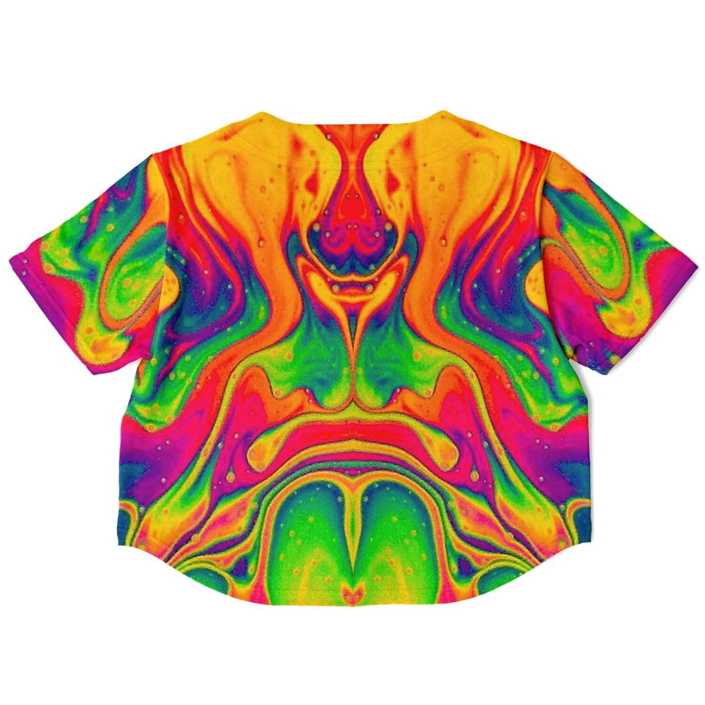  Trippy Cat Rave Cropped Baseball Jersey, [music festival clothing], [only clout], [onlyclout]