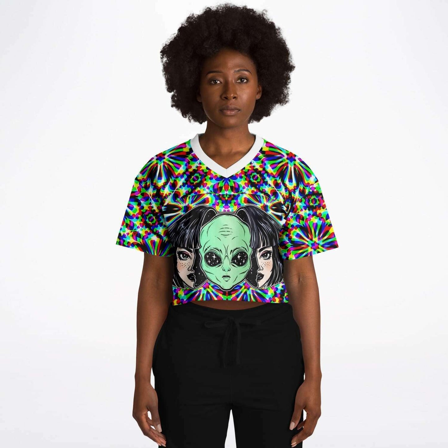  Yes I am Alien Rave Cropped Football Jersey, [music festival clothing], [only clout], [onlyclout]