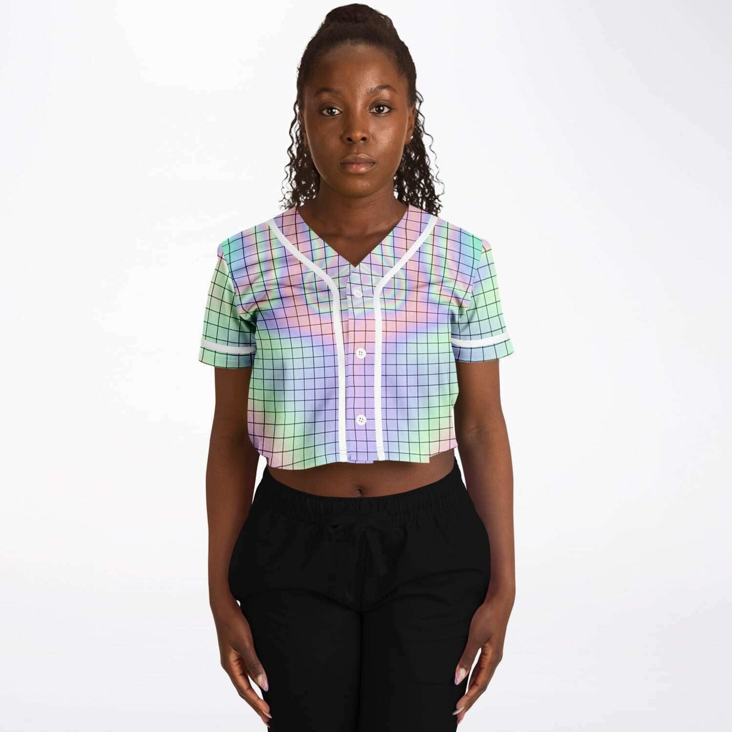  Holographic Crystal  Rave Cropped Baseball Jersey, [music festival clothing], [only clout], [onlyclout]