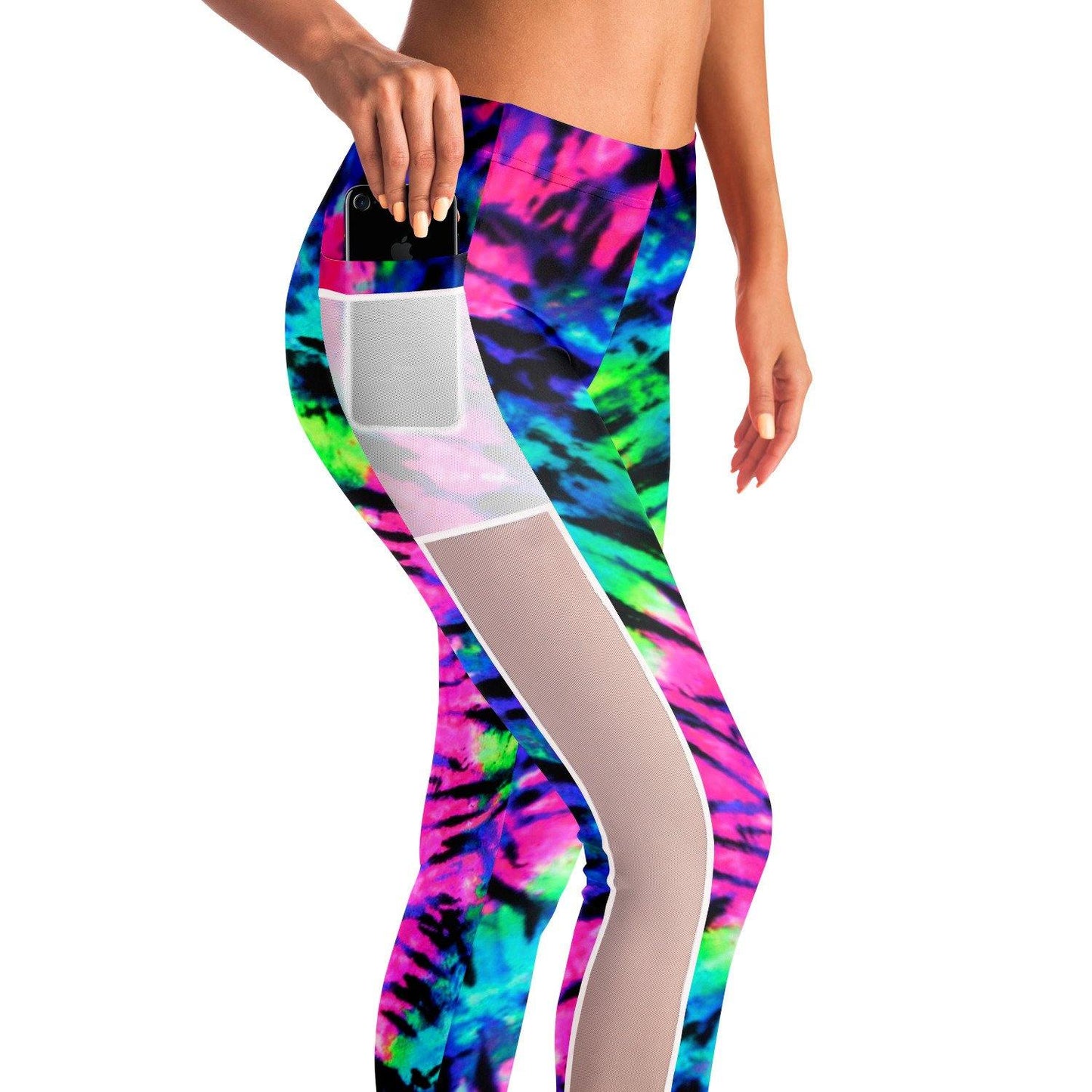 Neon Tie Dye Music Festival Poket Leggins - OnlyClout