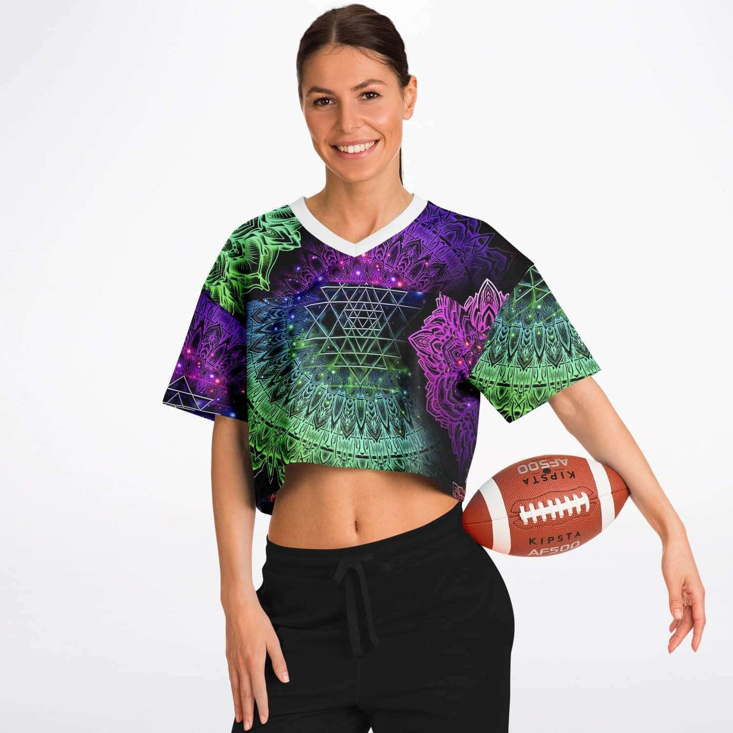  Illuminating Mandala Rave Cropped Football Jersey, [music festival clothing], [only clout], [onlyclout]