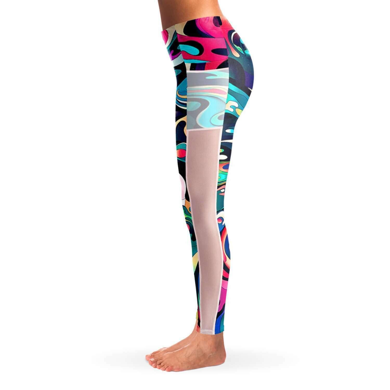 Trippy Fluid Music Festival Pocket Leggins - OnlyClout