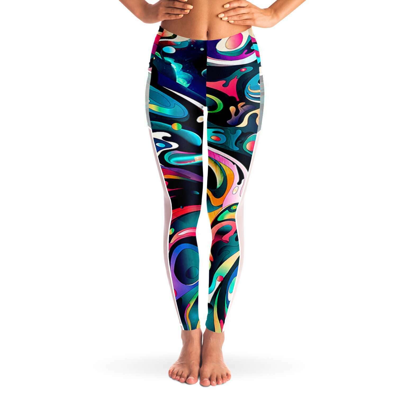 Trippy Fluid Music Festival Pocket Leggins - OnlyClout