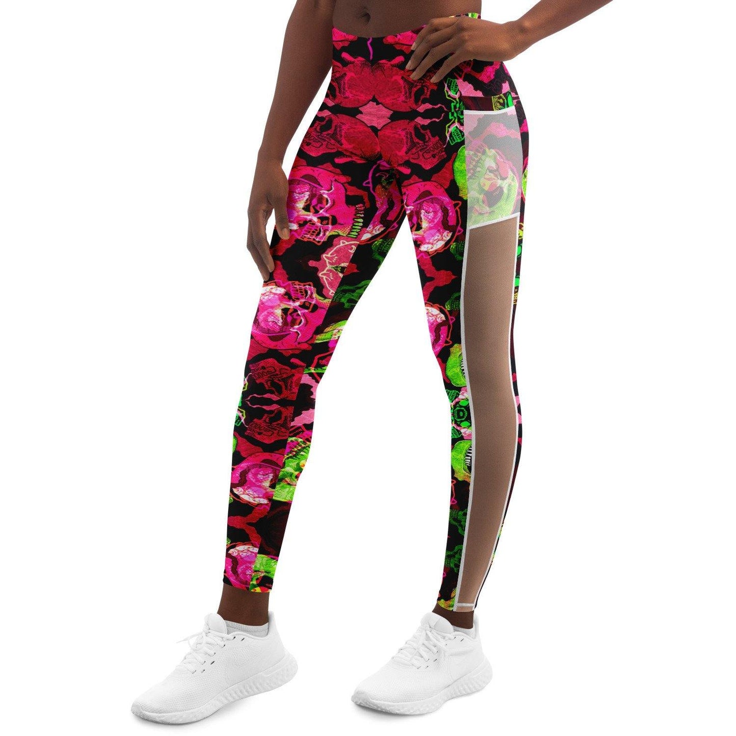 Colorful Trippy Skul Music Festival Pocket Leggins - OnlyClout