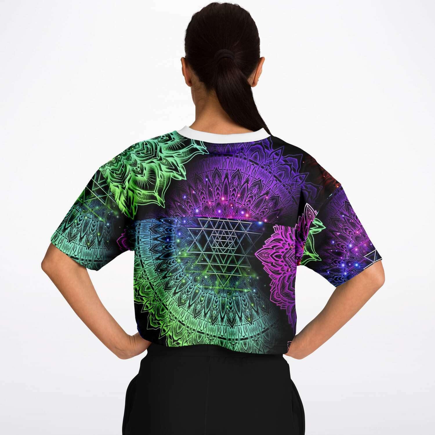  Illuminating Mandala Rave Cropped Football Jersey, [music festival clothing], [only clout], [onlyclout]