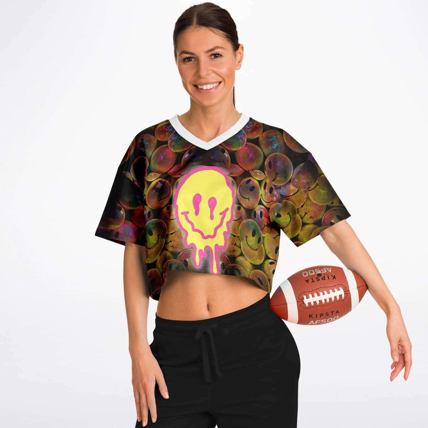  Drippy Smile Rave Cropped Football Jersey, [music festival clothing], [only clout], [onlyclout]