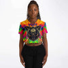 Trippy Cat Rave Cropped Baseball Jersey, [music festival clothing], [only clout], [onlyclout]
