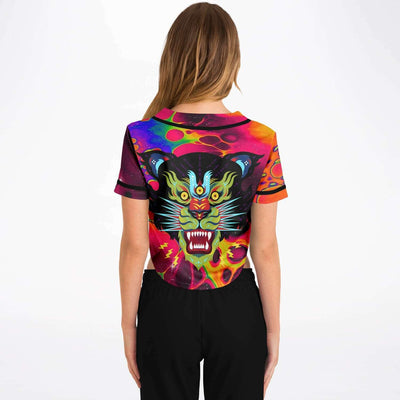 Trippy Wolf Rave Cropped Baseball Jersey, [music festival clothing], [only clout], [onlyclout]