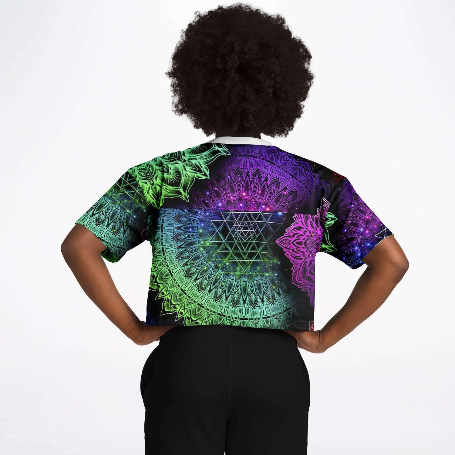  Illuminating Mandala Rave Cropped Football Jersey, [music festival clothing], [only clout], [onlyclout]