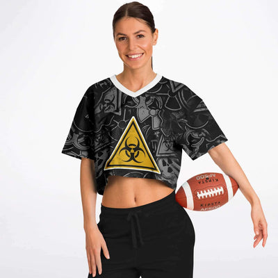 Toxic Trippy Attack Rave Cropped Football Jersey, [music festival clothing], [only clout], [onlyclout]