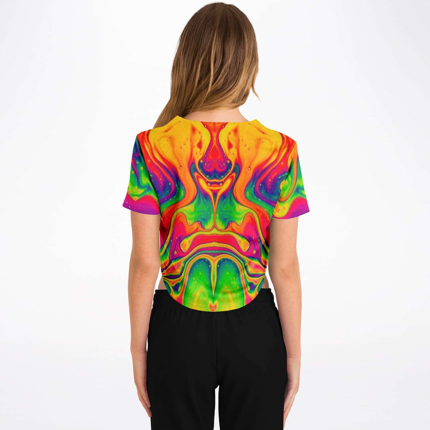  Trippy Cat Rave Cropped Baseball Jersey, [music festival clothing], [only clout], [onlyclout]