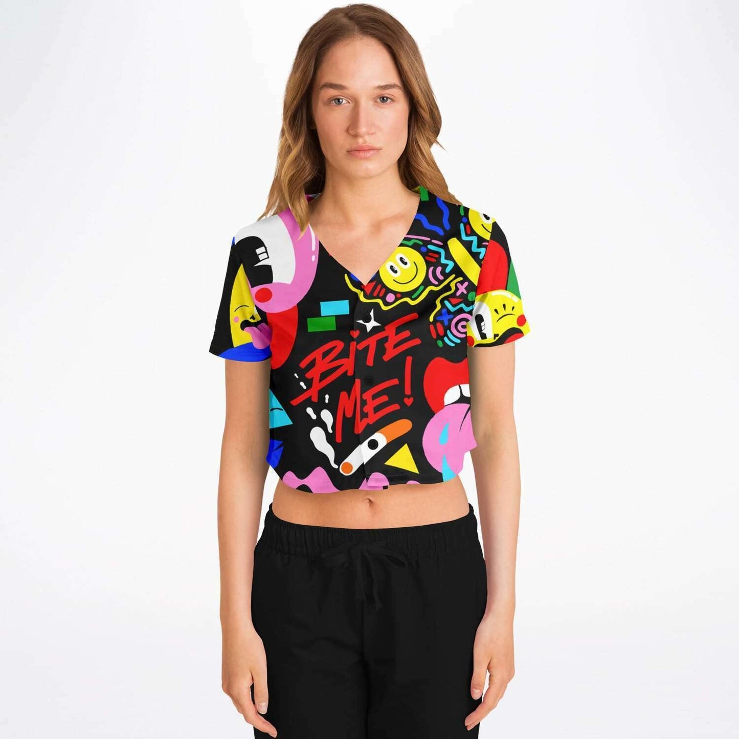  Bite Me Rave Cropped Baseball Jersey, [music festival clothing], [only clout], [onlyclout]