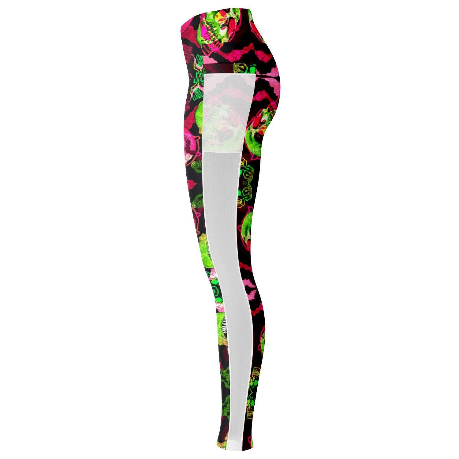 Colorful Trippy Skul Music Festival Pocket Leggins - OnlyClout