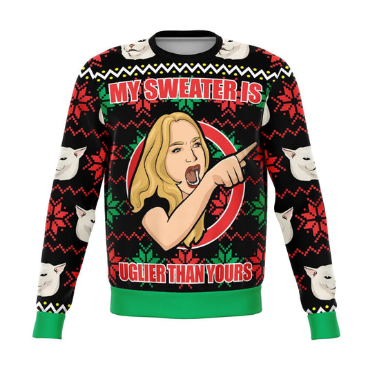 Karen Yelling at Grumpy Cat Meme Dank Ugly Christmas Sweater - OnlyClout