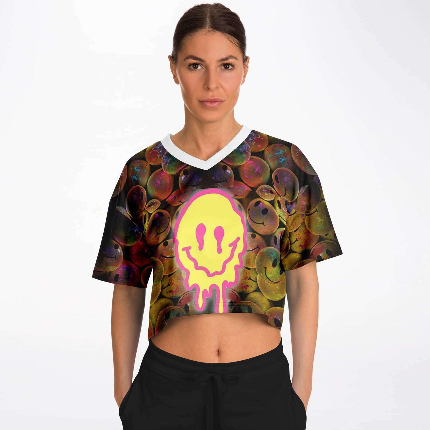  Drippy Smile Rave Cropped Football Jersey, [music festival clothing], [only clout], [onlyclout]