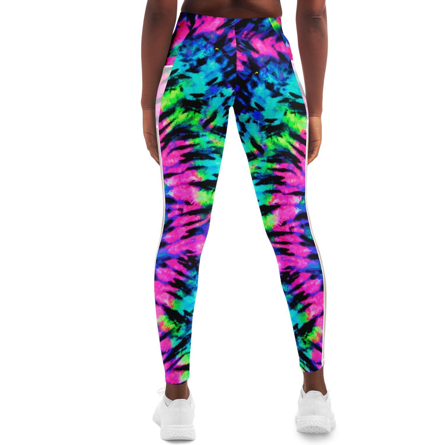 Neon Tie Dye Music Festival Poket Leggins - OnlyClout