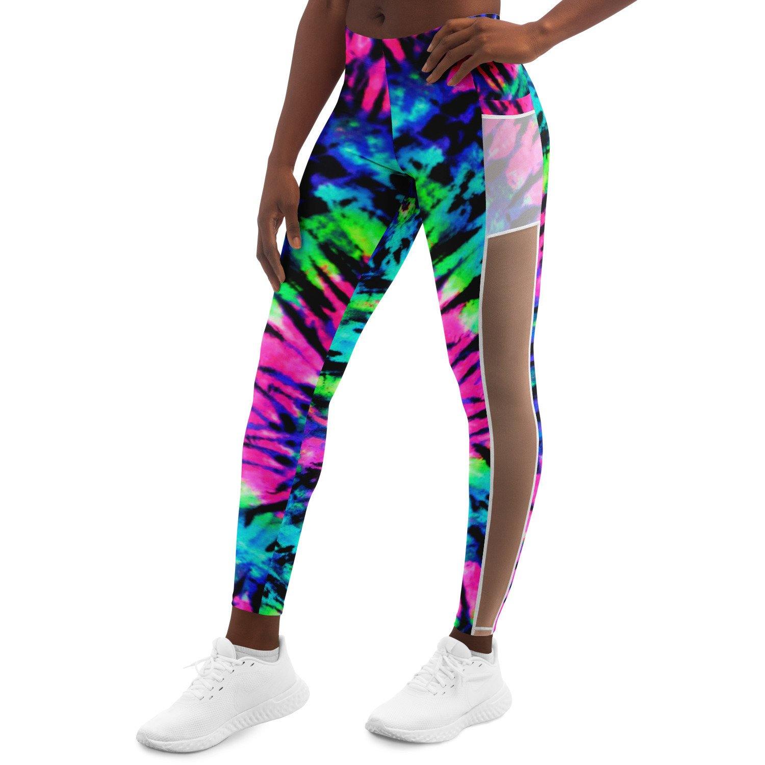 Neon Tie Dye Music Festival Poket Leggins - OnlyClout