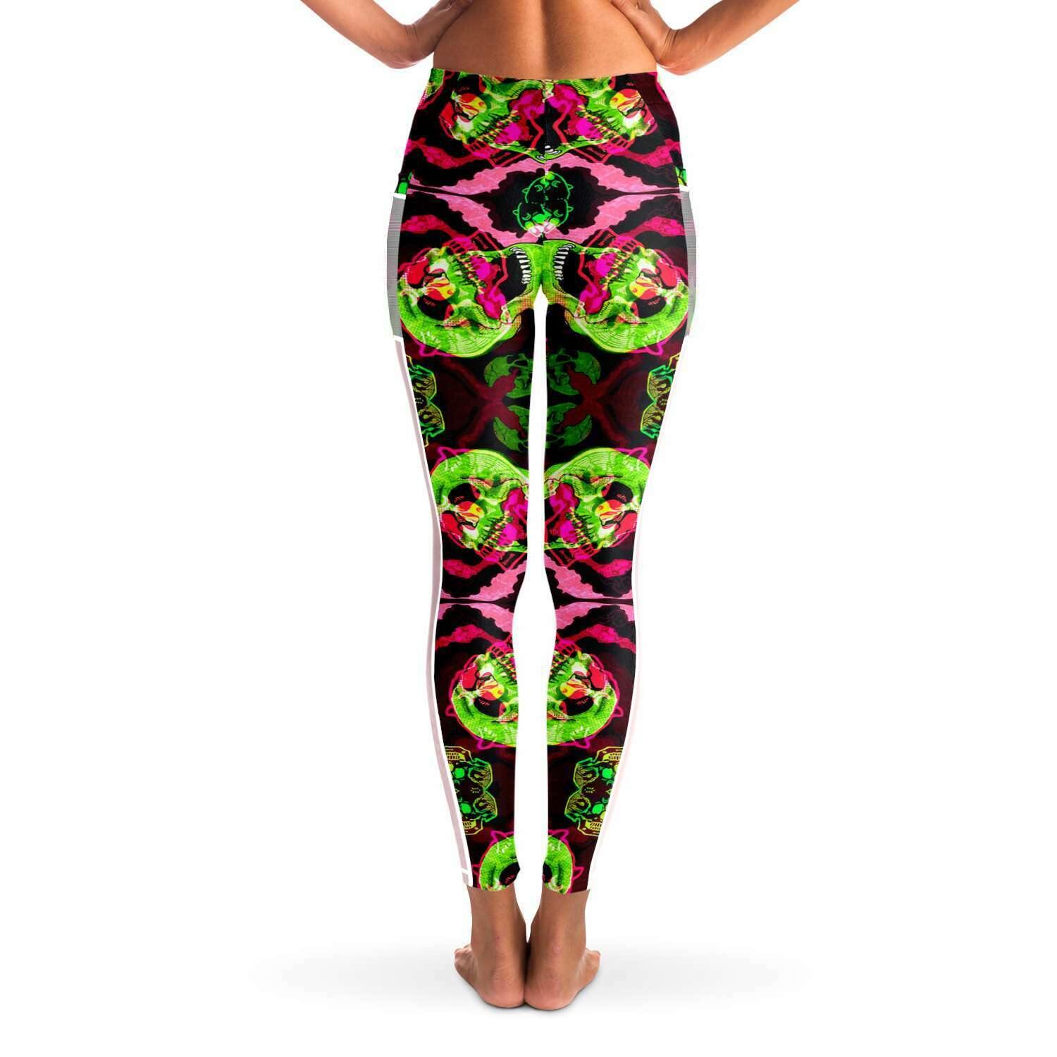 Colorful Trippy Skul Music Festival Pocket Leggins - OnlyClout