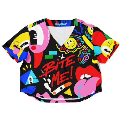Bite Me Rave Cropped Baseball Jersey, [music festival clothing], [only clout], [onlyclout]