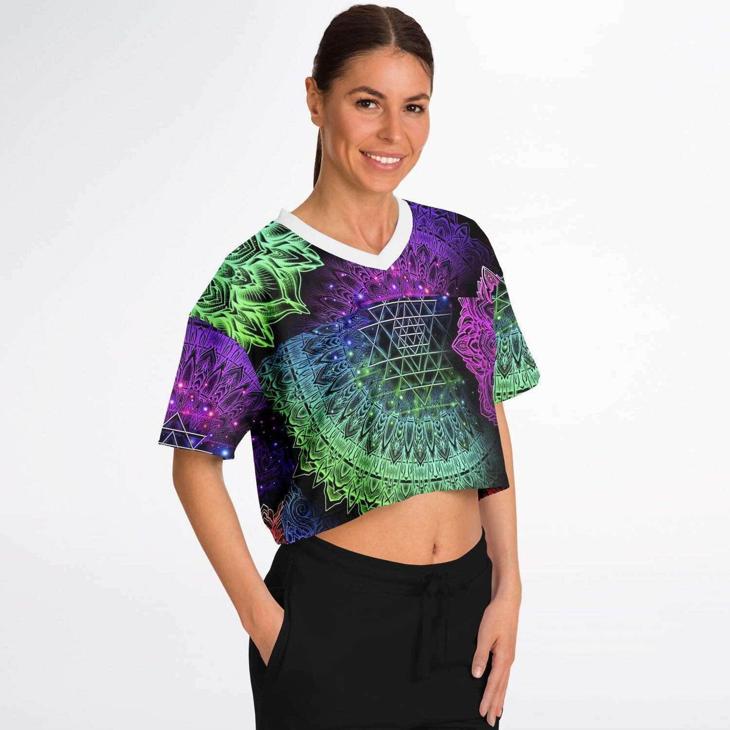  Illuminating Mandala Rave Cropped Football Jersey, [music festival clothing], [only clout], [onlyclout]