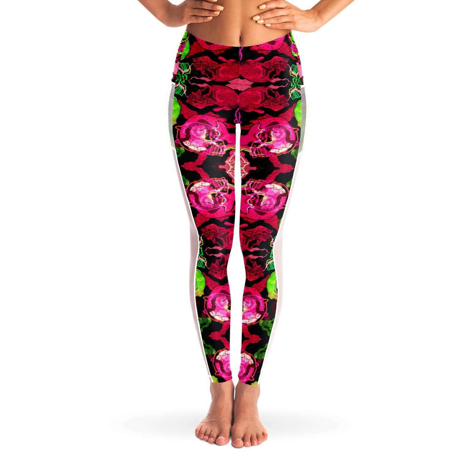 Colorful Trippy Skul Music Festival Pocket Leggins - OnlyClout