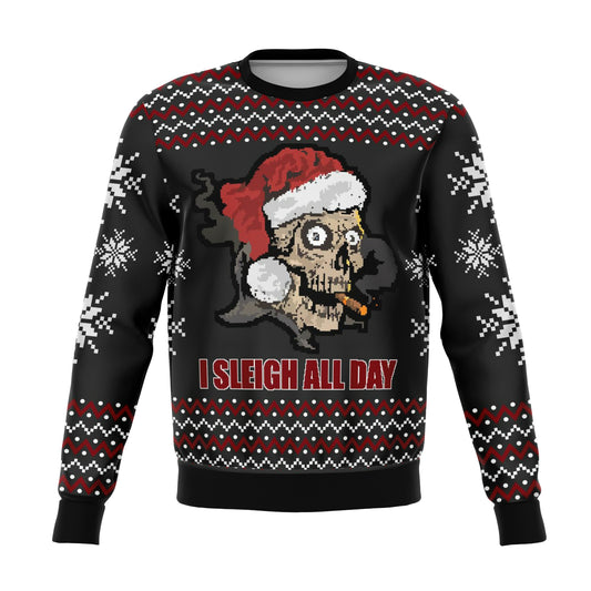 Sleigh All Day Funny Ugly Christmas Sweater - OnlyClout