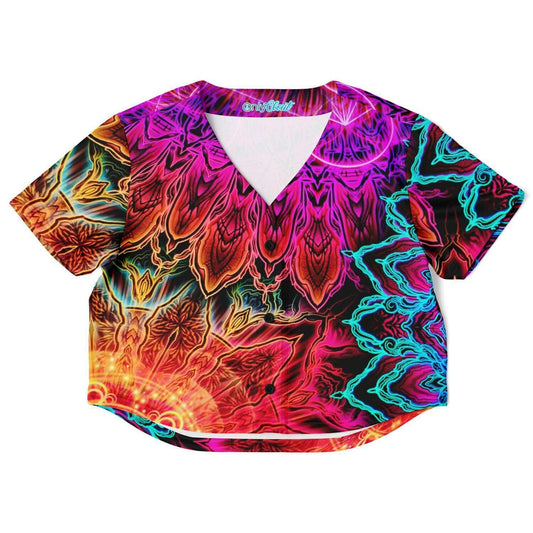  Color Mandala Rave Cropped Baseball Jersey, [music festival clothing], [only clout], [onlyclout]