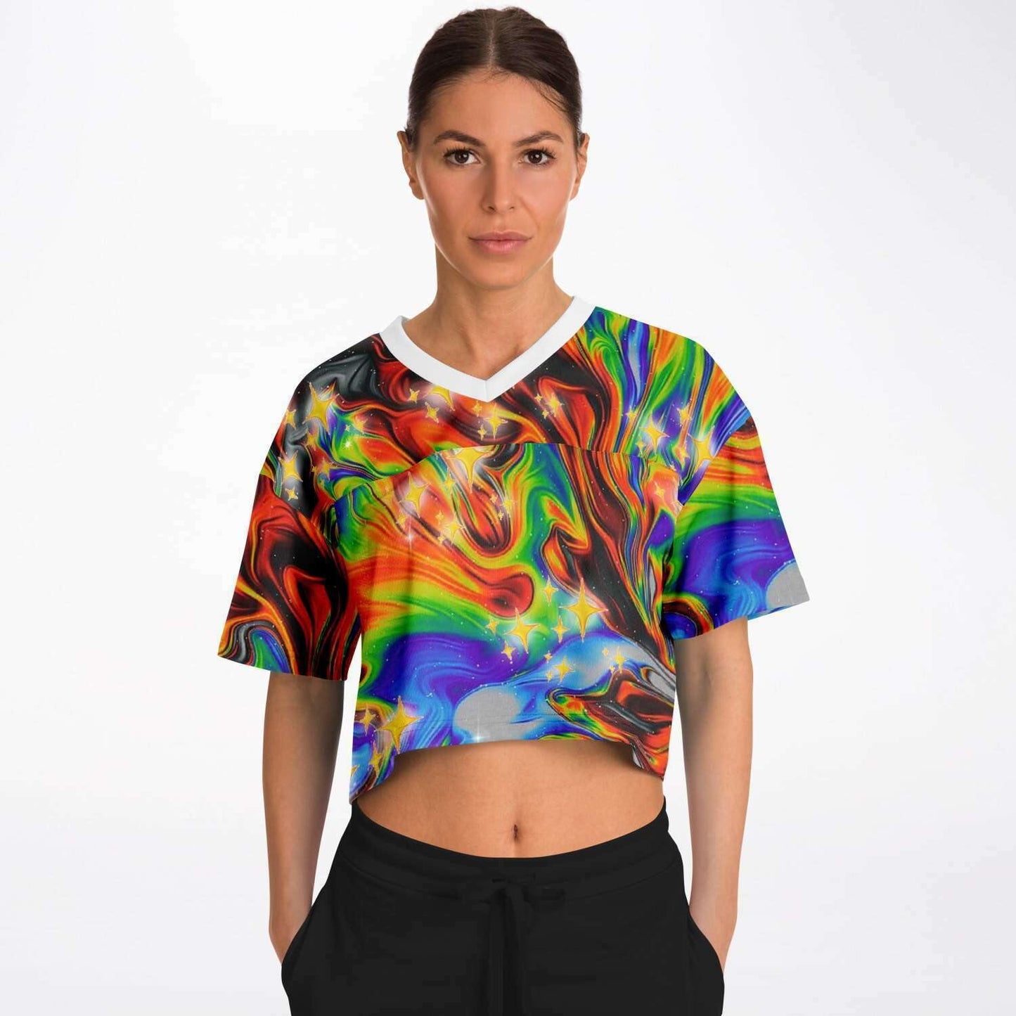  Bright Oil Rave Cropped Football Jersey, [music festival clothing], [only clout], [onlyclout]