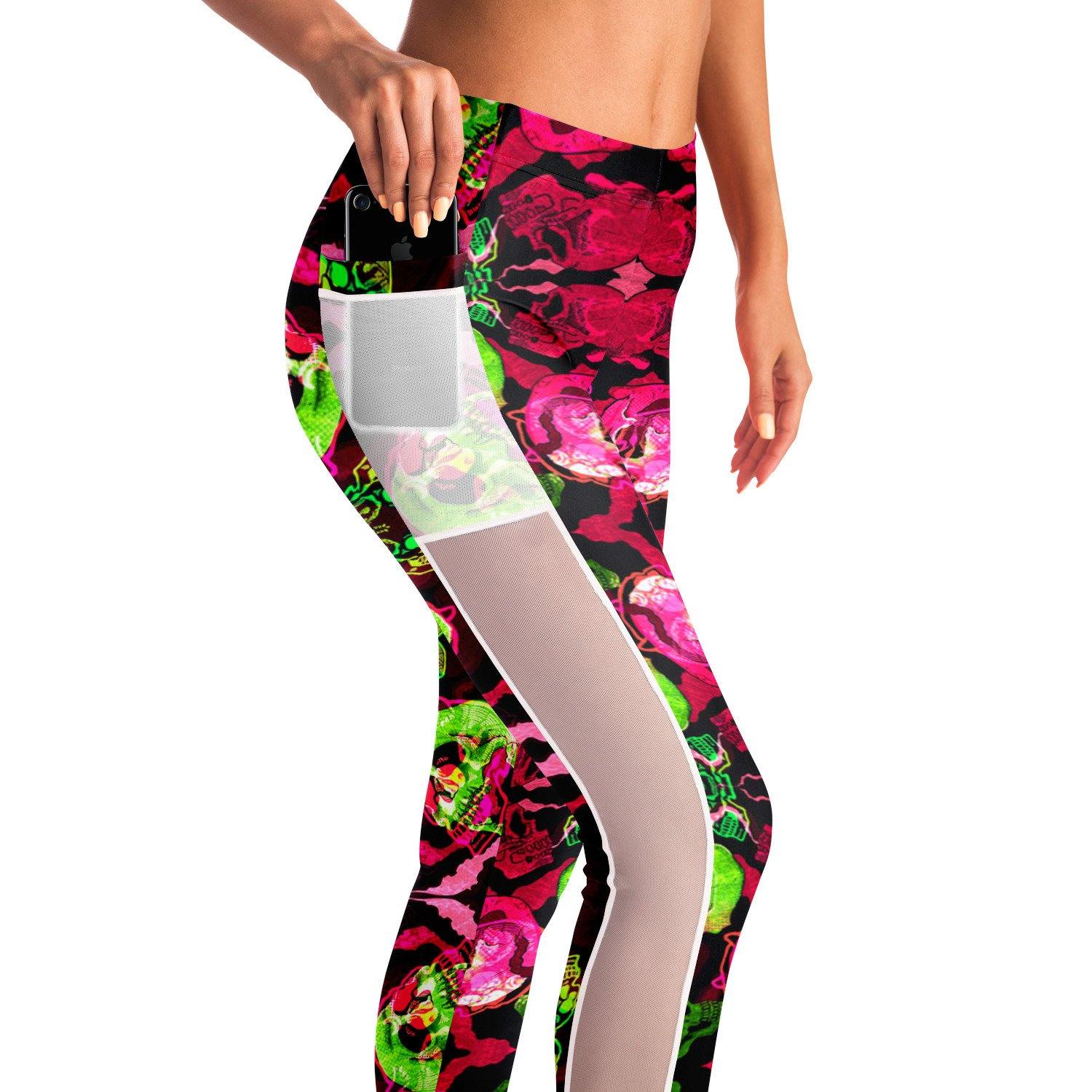 Colorful Trippy Skul Music Festival Pocket Leggins - OnlyClout