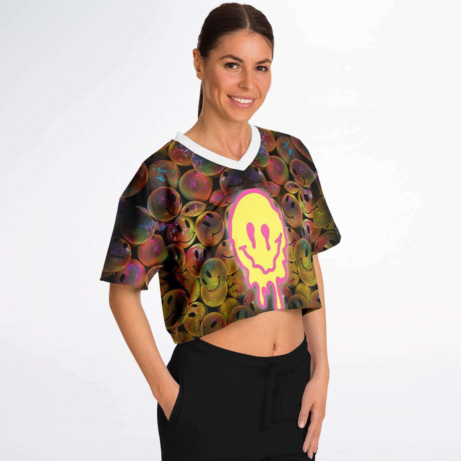  Drippy Smile Rave Cropped Football Jersey, [music festival clothing], [only clout], [onlyclout]