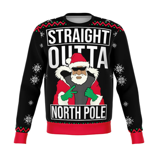 Straight Outta North Pole Funny Ugly Christmas Sweater - OnlyClout