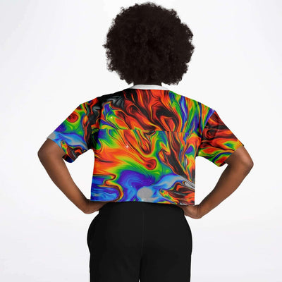 Bright Oil Rave Cropped Football Jersey, [music festival clothing], [only clout], [onlyclout]