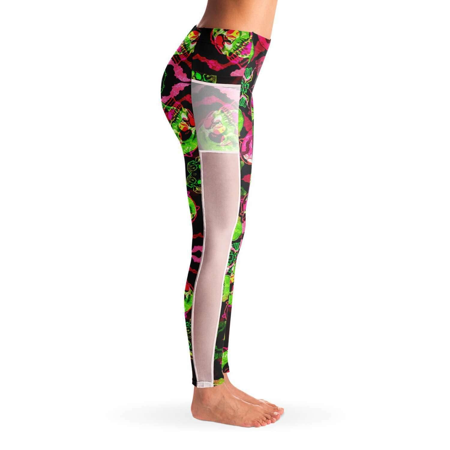 Colorful Trippy Skul Music Festival Pocket Leggins - OnlyClout