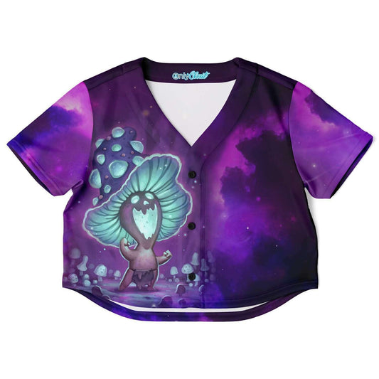  Happy Mushroom Rave Cropped Baseball Jersey, [music festival clothing], [only clout], [onlyclout]
