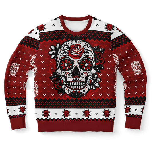 DAY OF THE DEAD RED UGLY CHRISTMAS SWEATER - OnlyClout