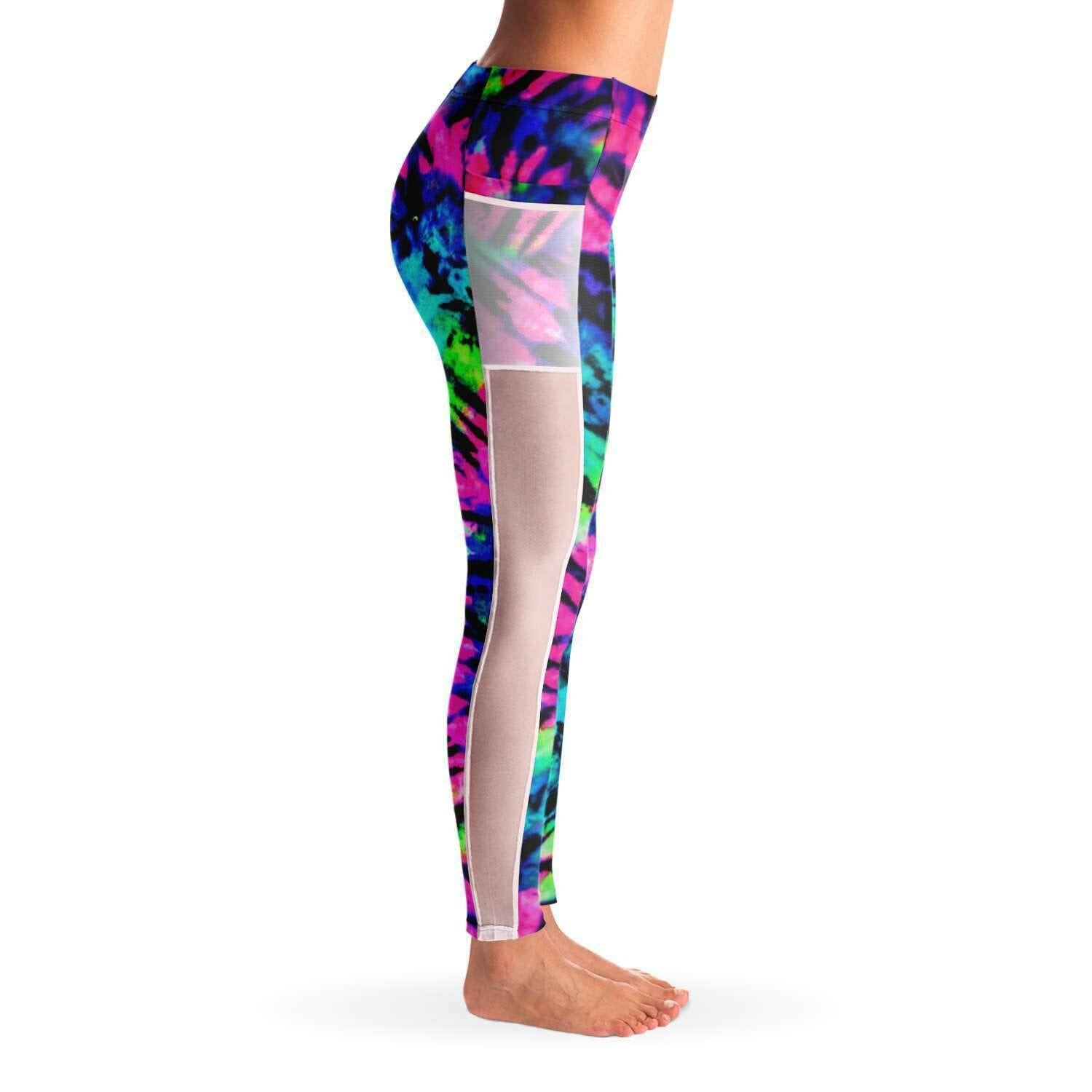 Neon Tie Dye Music Festival Poket Leggins - OnlyClout