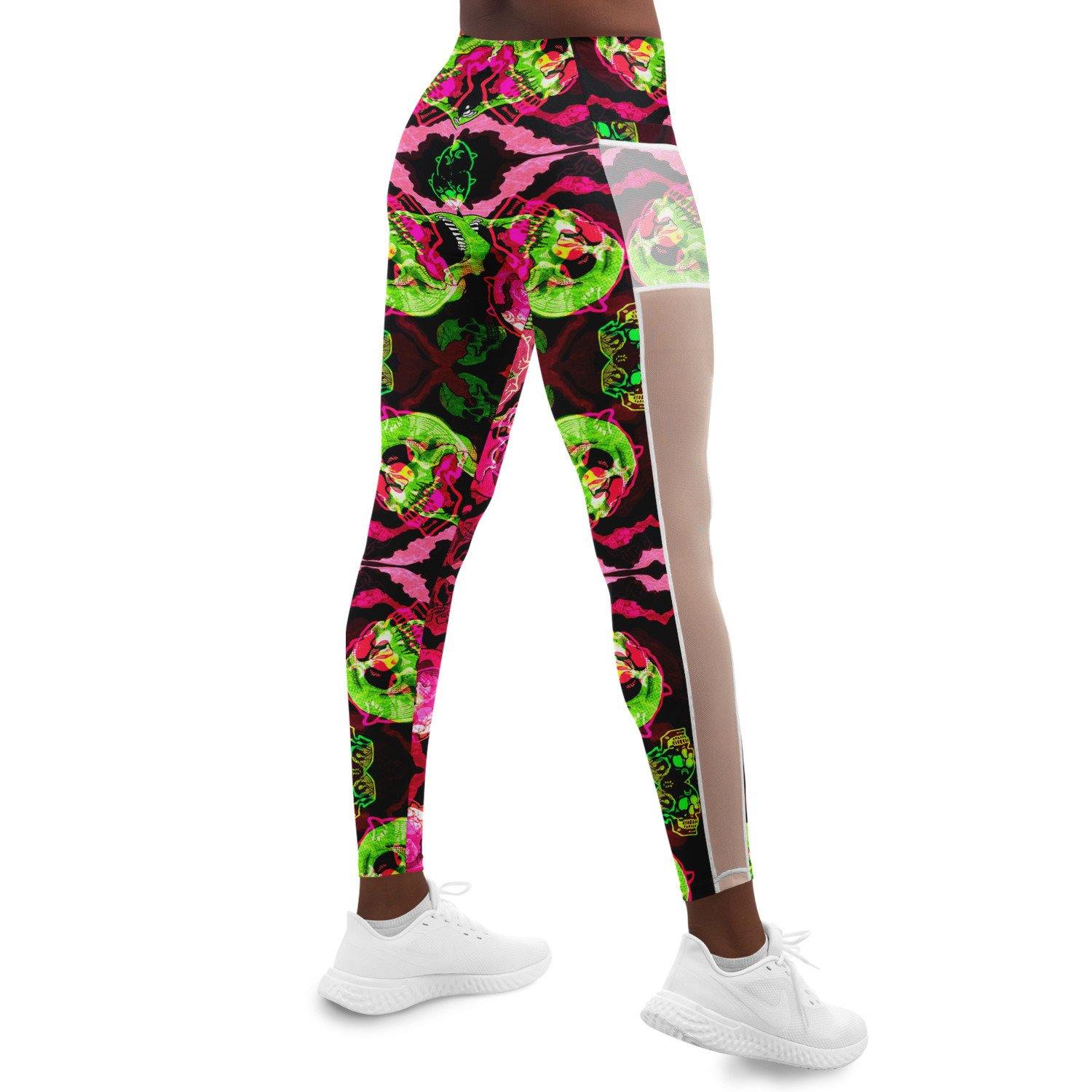 Colorful Trippy Skul Music Festival Pocket Leggins - OnlyClout