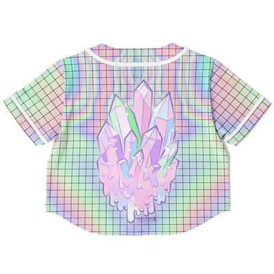 Holographic Crystal  Rave Cropped Baseball Jersey, [music festival clothing], [only clout], [onlyclout]