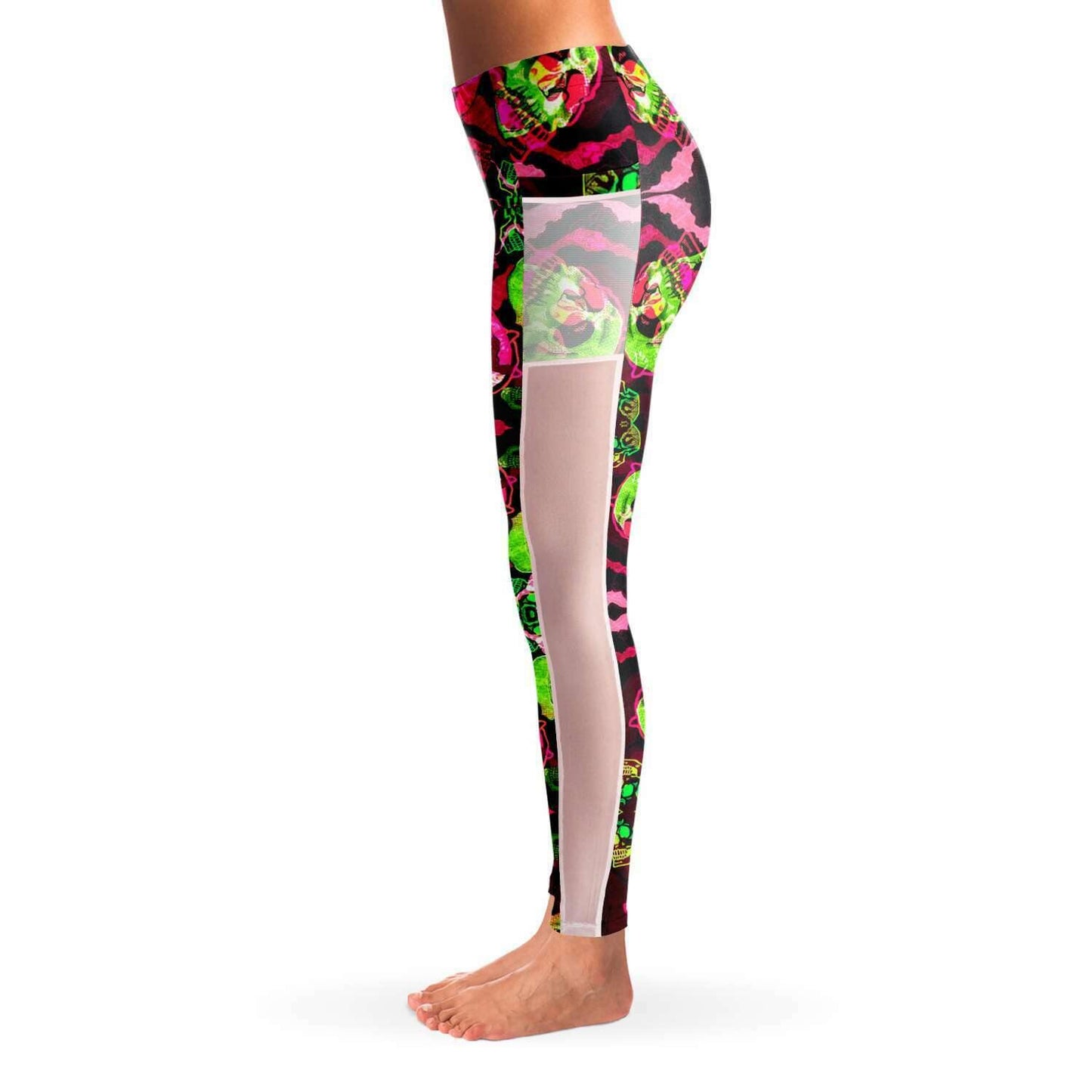 Colorful Trippy Skul Music Festival Pocket Leggins - OnlyClout