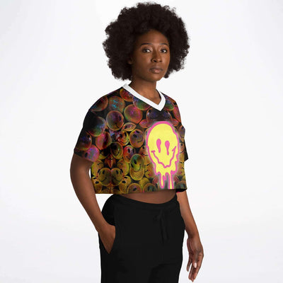 Drippy Smile Rave Cropped Football Jersey, [music festival clothing], [only clout], [onlyclout]