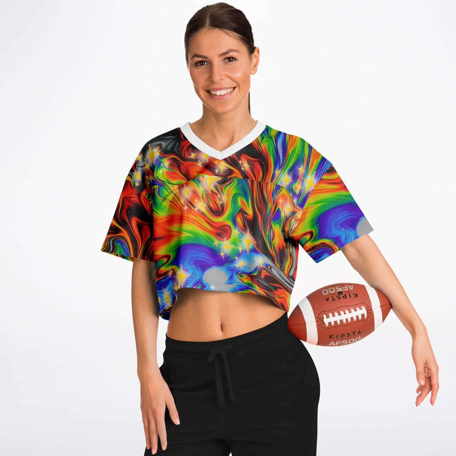  Bright Oil Rave Cropped Football Jersey, [music festival clothing], [only clout], [onlyclout]