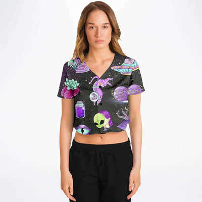 Trippy Space Rave Cropped Baseball Jersey, [music festival clothing], [only clout], [onlyclout]