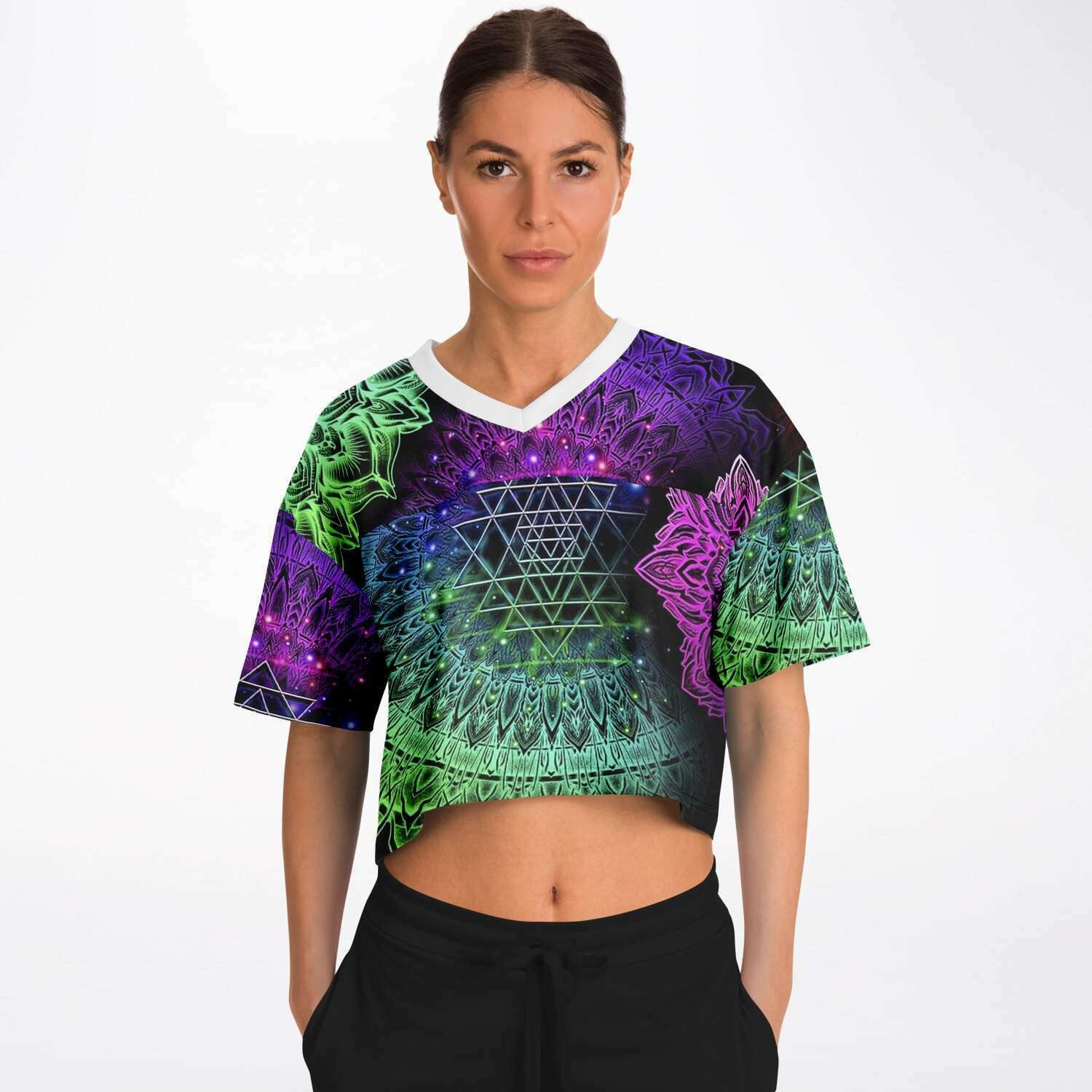  Illuminating Mandala Rave Cropped Football Jersey, [music festival clothing], [only clout], [onlyclout]