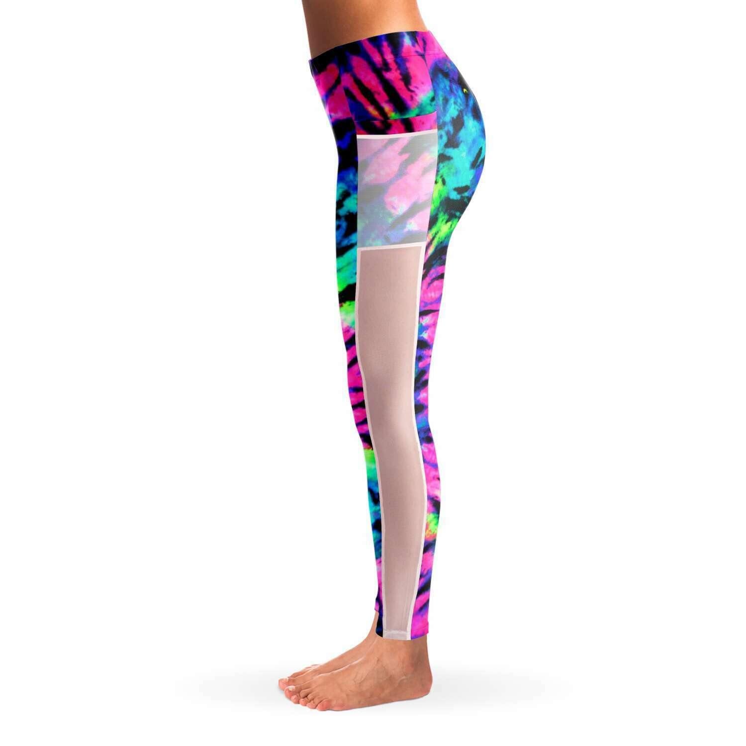 Neon Tie Dye Music Festival Poket Leggins - OnlyClout