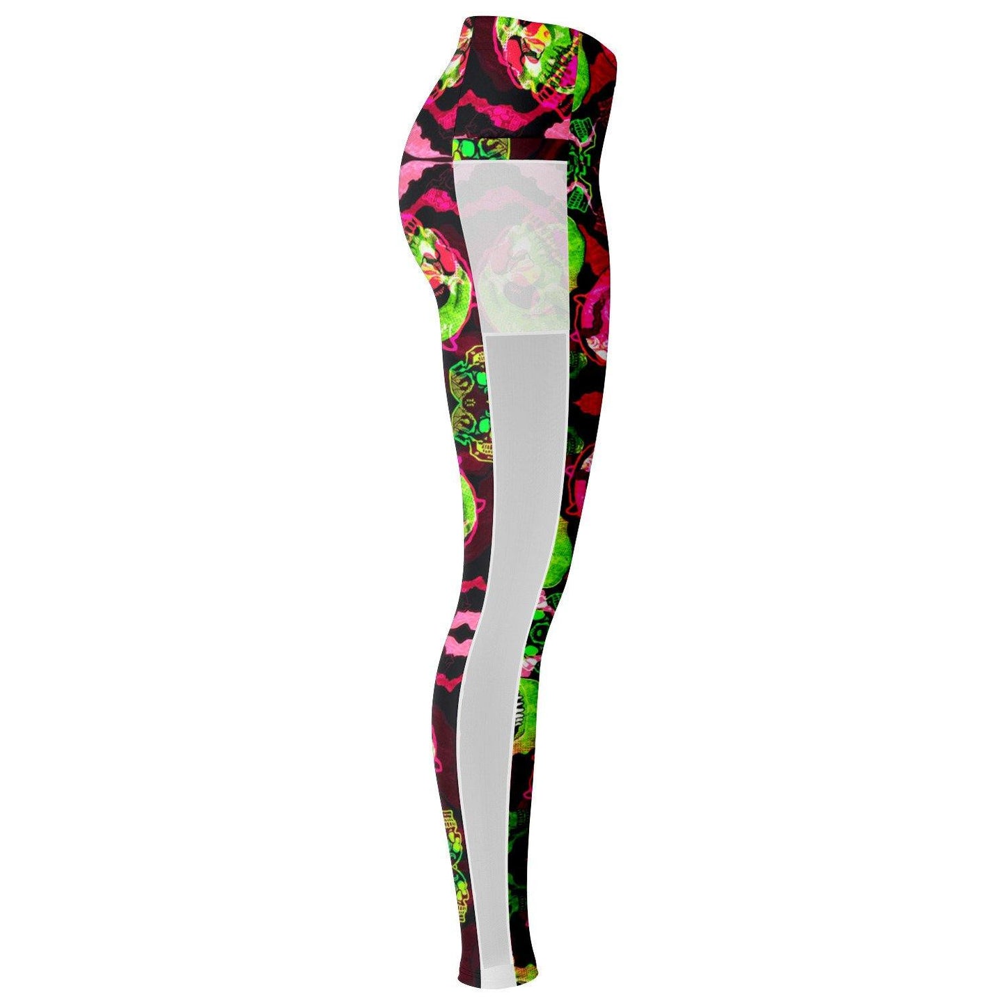 Colorful Trippy Skul Music Festival Pocket Leggins - OnlyClout